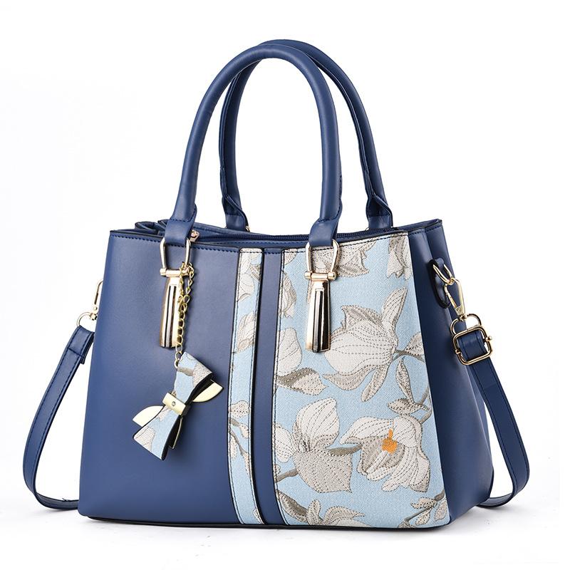 Women's Floral Pattern Handbag and Purse PU Leather Stitching Tote Satchel Shoulder Bag Commuter Top Handle Crossbody