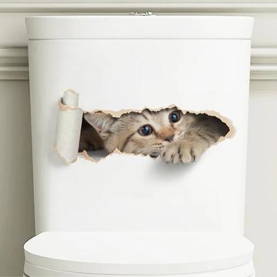 Schattige Kat 3D Gebarsten Toilet Sticker Muurstickers Koelkast Autostoel DIY Woon Badkamer Huisdecoratie Muurstickers Slaapkamer