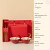 Double Happiness Wedding Bowl & Chopsticks Set: Creative Red Ceramic Gift for Newlyweds