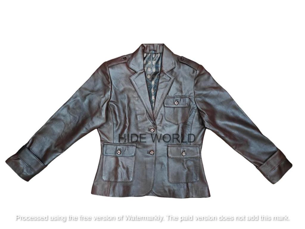 Brauner Lammfell-Neuer formeller stilvoller Lederblazer für Damen, handgefertigt, Designer-Party