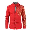 Camicie da uomo, camicie eleganti da uomo, casual, streetwear, camicie stampate con stampa in oro nero, design con colletto rovesciato, top maschili
