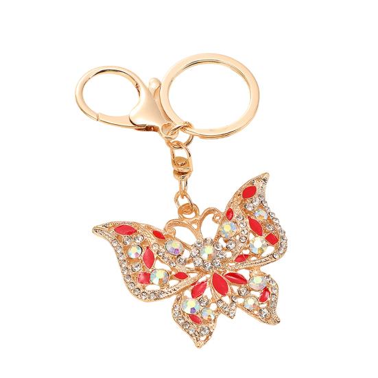 

Keychain Pendant Butterfly Shape Key Holder with Multicolor Rhinestones Anti-Oxidation Lobster Clasp Keyring Backpacks Car Accessory червоний