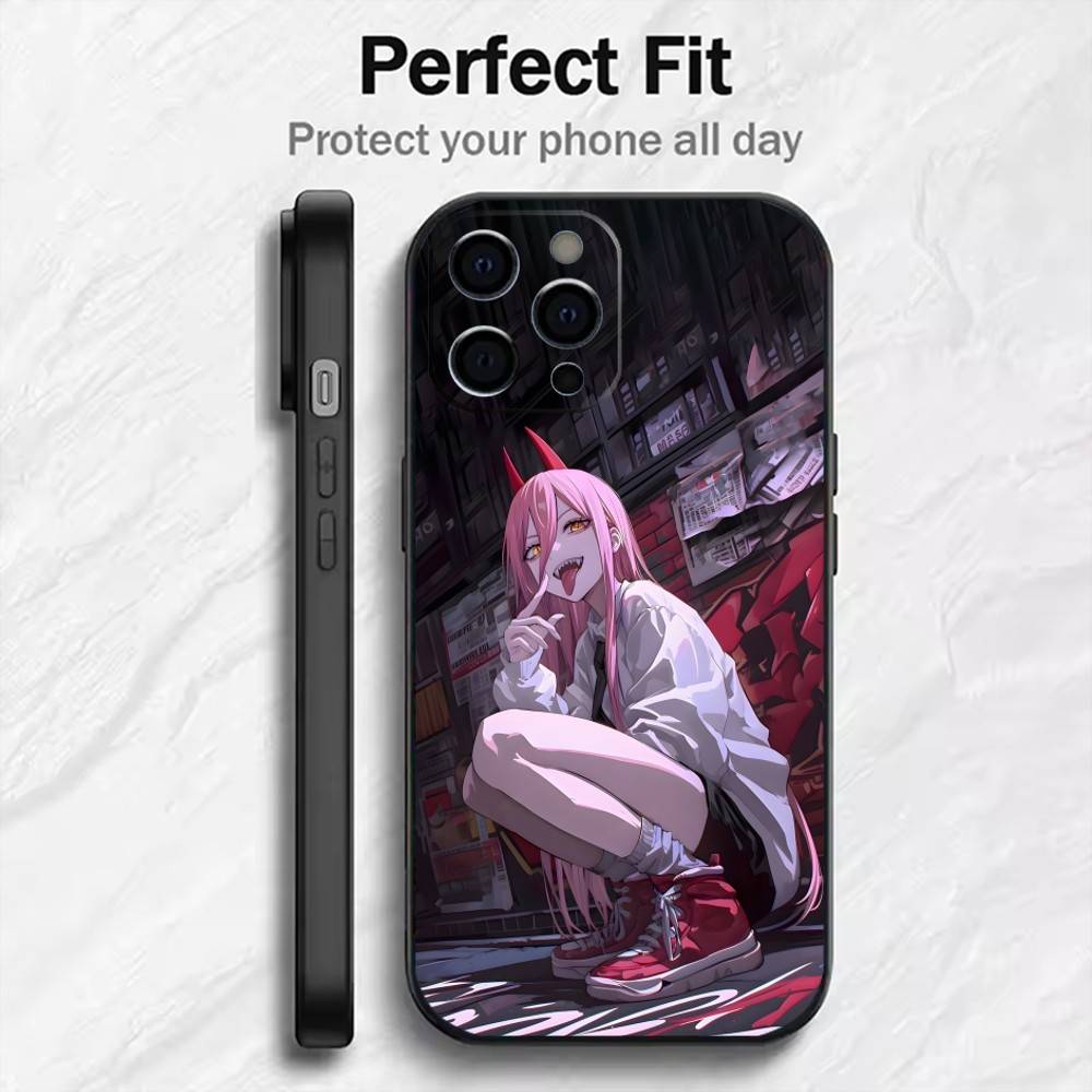 

Edgy Anime Character P-Power Phone Case For iPhone17,16,15,14,13,12 Plus,Max Soft Silicone Black Cover iPhone12