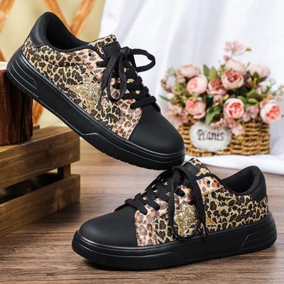 Source Hot-selling Leopard Print Personalized Skateboard Shoes Sports and Leisure Shallow Mouth Flat Bottom European and American Trendy Shoes