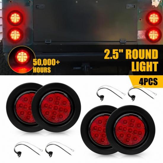 

4X 13 LED Red Light 2.5 Round Truck Trailer Side Marker Clearance Light Grommet