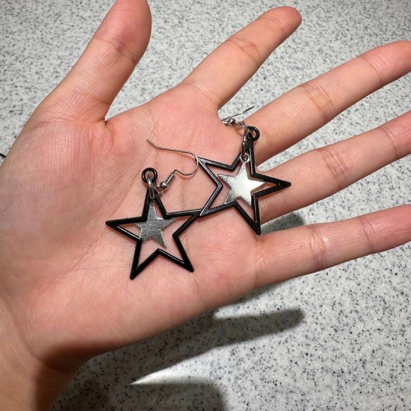 Black Star Pendant Necklace Exquisite Punk Double Star Clavicle Chain Unique Choker Jewelry Hip Hop Earring Eye Catching