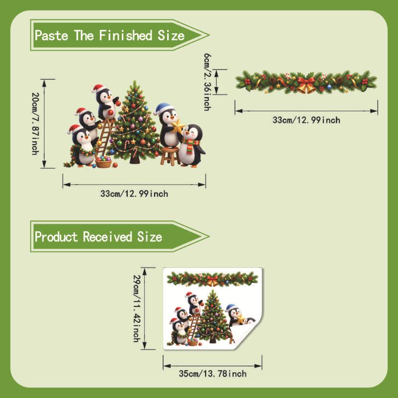 Penguin Hanging Colorful Balls Christmas Tree Toilet Sticker Self Adhesive Waterproof Bathroom Toilet Seat Cover Decal