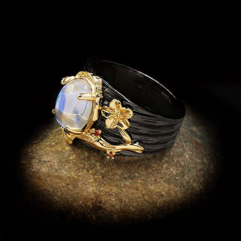 Creative Abstract Line Art Wrapping Moonstone Ring