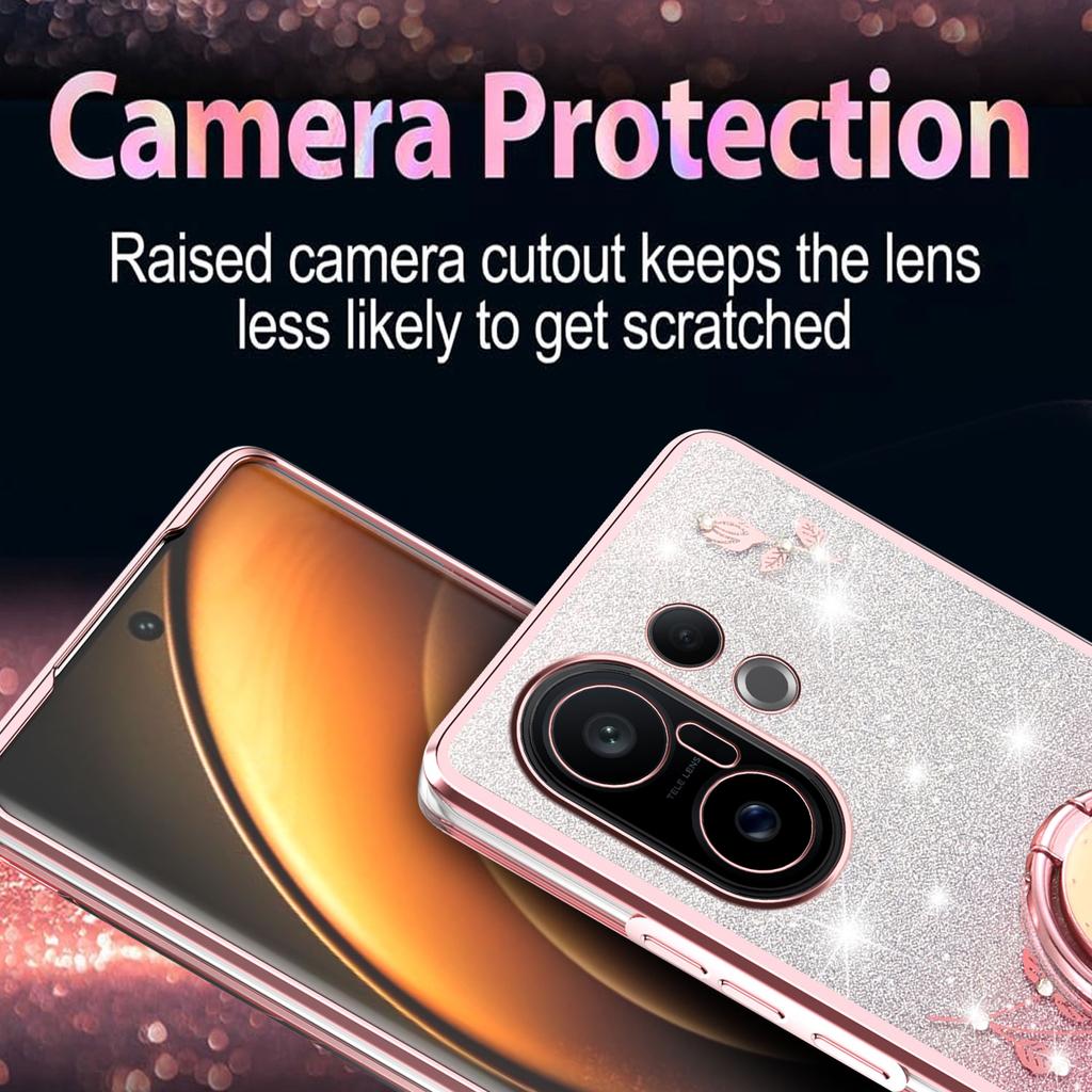 KADEM For vivo S30 Pro mini 5G Case Ring Kickstand TPU Flowers Phone Cover Gradient Glitter