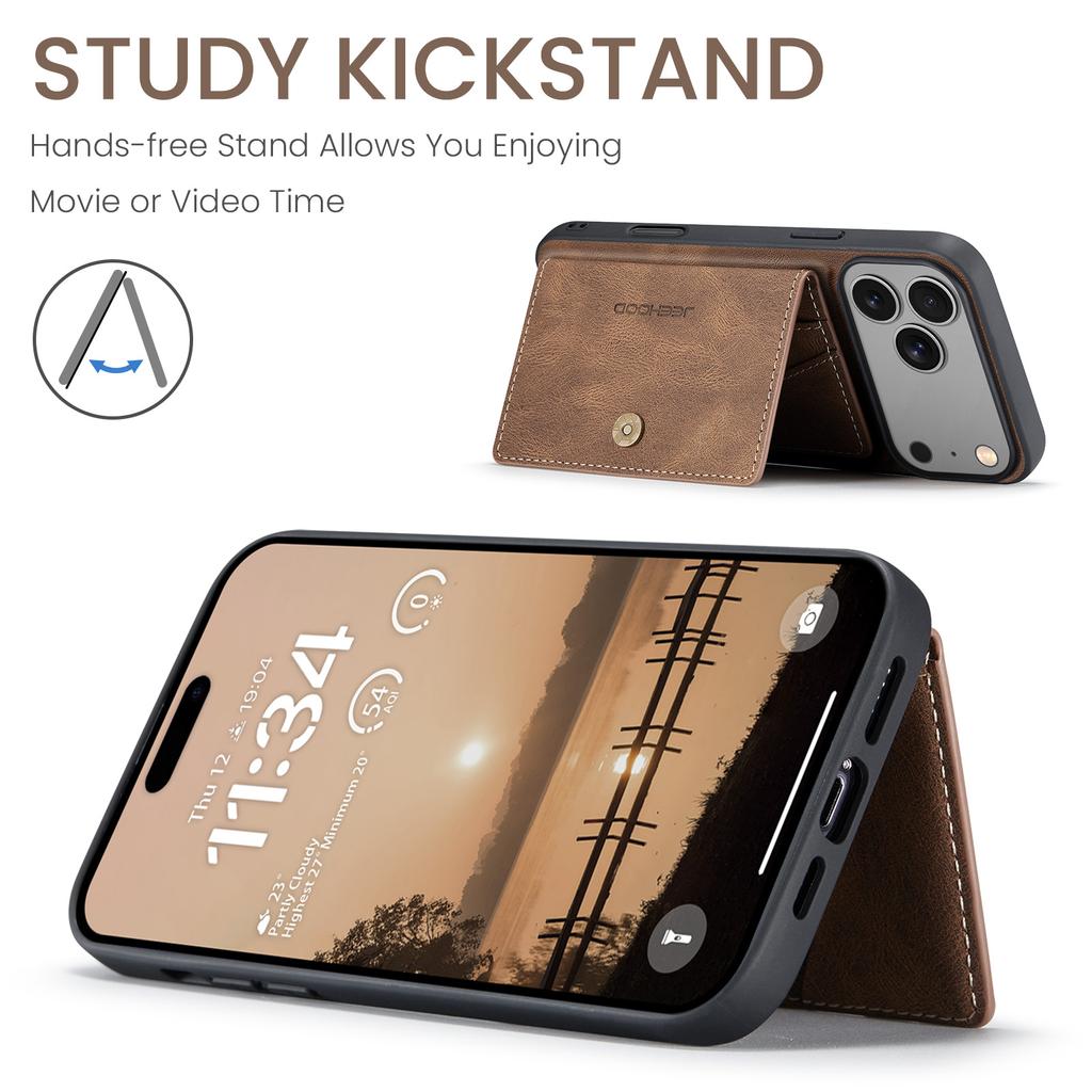 For iPhone 17 Pro Max Case JEEHOOD J01 Retro Leather + TPU Phone Cover Detachable Magnetic Card Holder