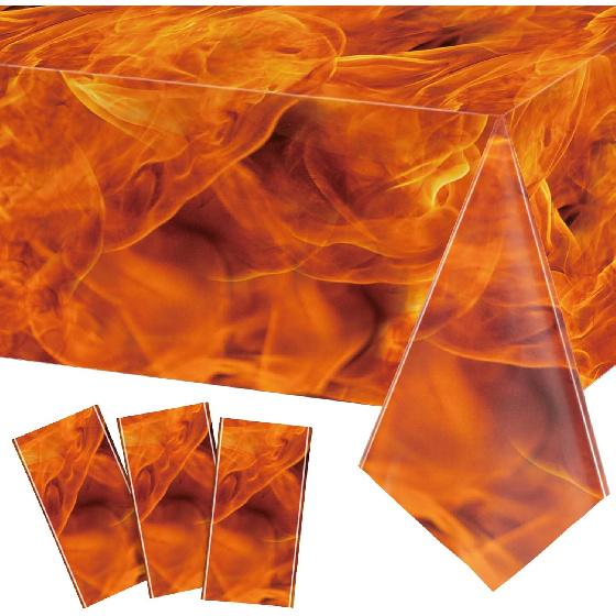 Tiamon 3 Packs Fire Tablecloths Flame Plastic Table Covers Fire Flame Rectangle Disposable Tablecloths Decorations for Picnic Home Outdoor Indoor 3
