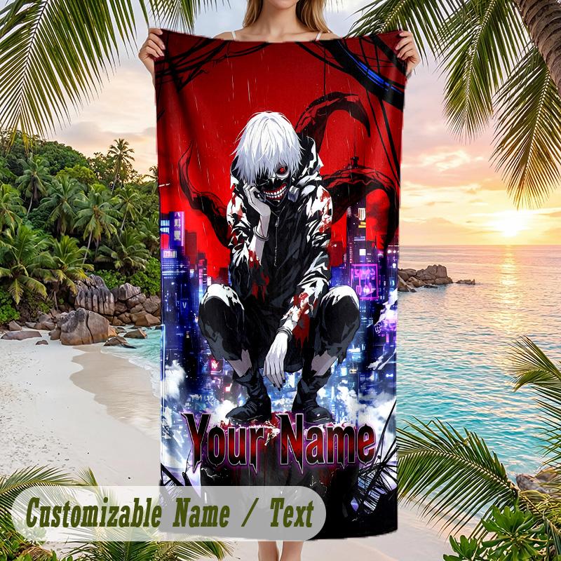 Tokyo Ghoul Beach Towel, Personalized Custom Name Text, Quick Dry Large Absorbent Towel For Beach Pool