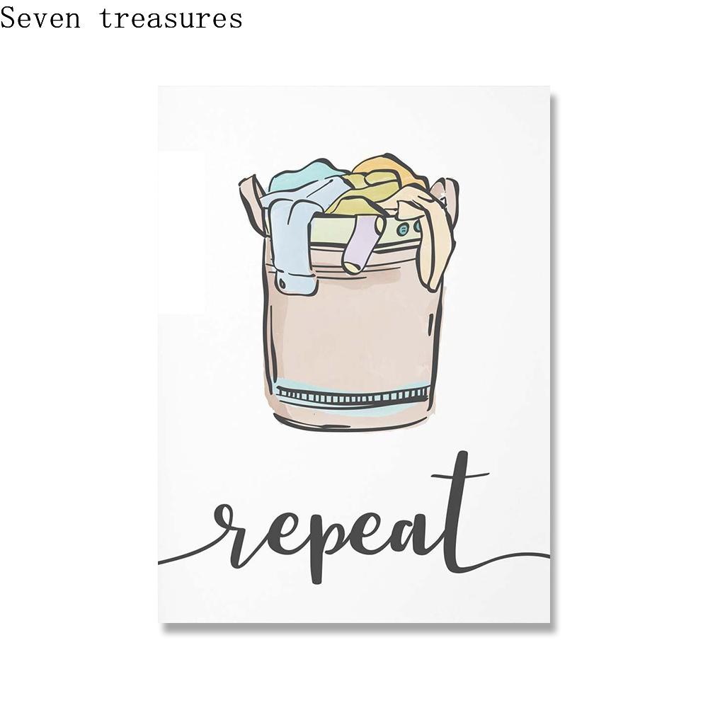 

Wash Dry Fold Repeat Laundry Sign Colorful Wall Art Print Canvas Nordic Poster And Print Wall Pictures Utility RoomPainting 21x30cm no fram