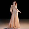 Women Belly Dance Costume Set Sequined Off Shoulder Long Sleeve Top Chiffon Split Skirt Oriental Dance Practice Outfit