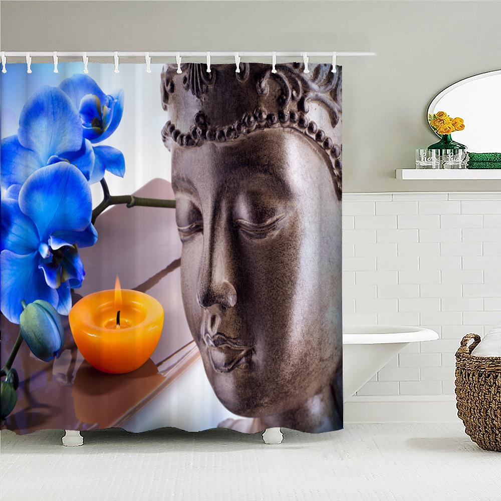 Bathroom Shower Curtains Buddha Statue Polyester Bath Screens Home Decor Waterproof Fabric Hooks Curtain Made Of Washable Washroom Ready