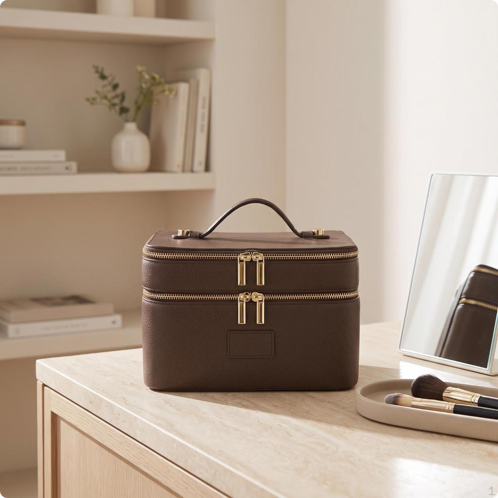 DoubleLayer Cosmetic Case doubleCompartment Makeup Organizer with Handle TravelFriendly TwoTier