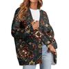 Women's Fashion Long Sleeve Print V-Neck Button Loose Cardigan Top