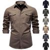 Men's -color Casual Fashionable Long-sleeved Button-down Work- Collar Shirt