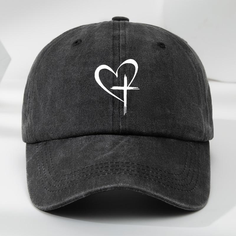 Love Cross Printed Baseball Cap Fashionable Outdoor Leisure Sports Sun Hat Washed Retro Soft Top Comfortable Peaked Cap