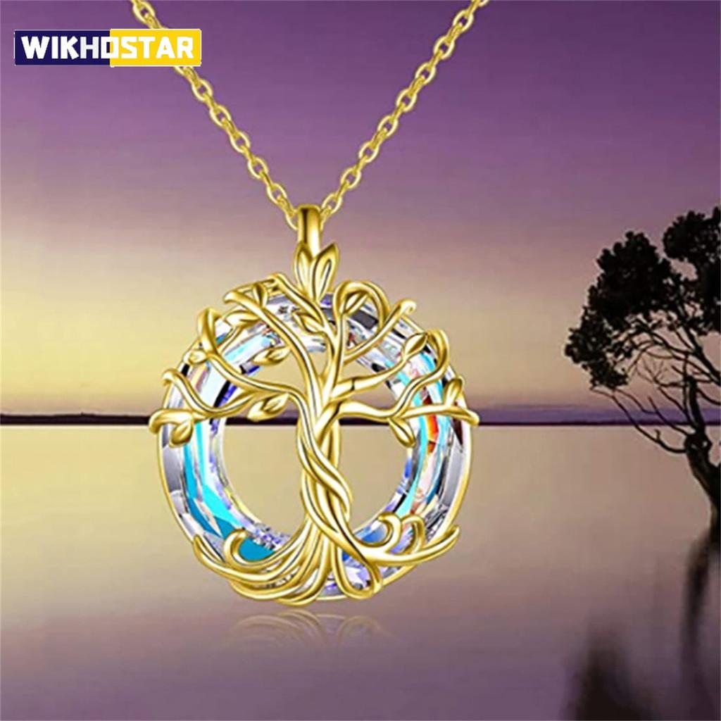 Exquisito Collar Árbol Genealógico Celta con Cristal Circular - Joyería Árbol de la Vida Regalo para Mujeres Niñas Mamá Cumpleaños