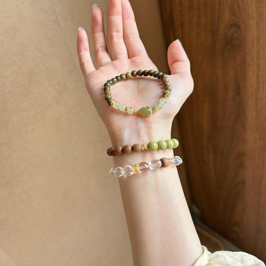 Natural Green Ghost Agate Beaded Crystal Bracelet Simple Retro Temperament Bracelet Light Luxury Versatile Niche Jewelry Women