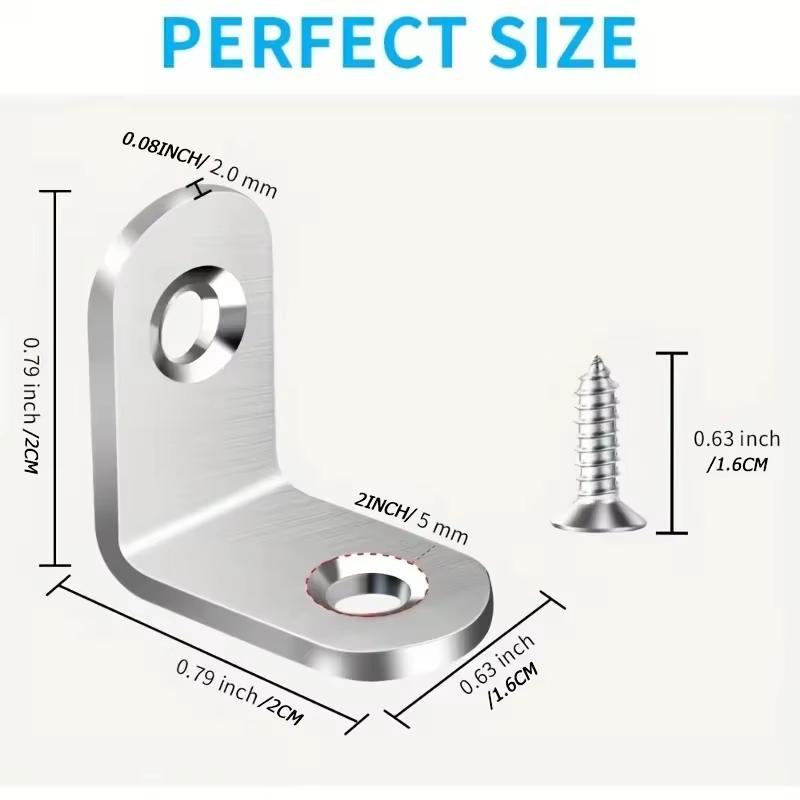 10pcs/Stainless Steel L Brackets - Small Right Angle Corner Brace for Shelves, Wood Furniture, Chair