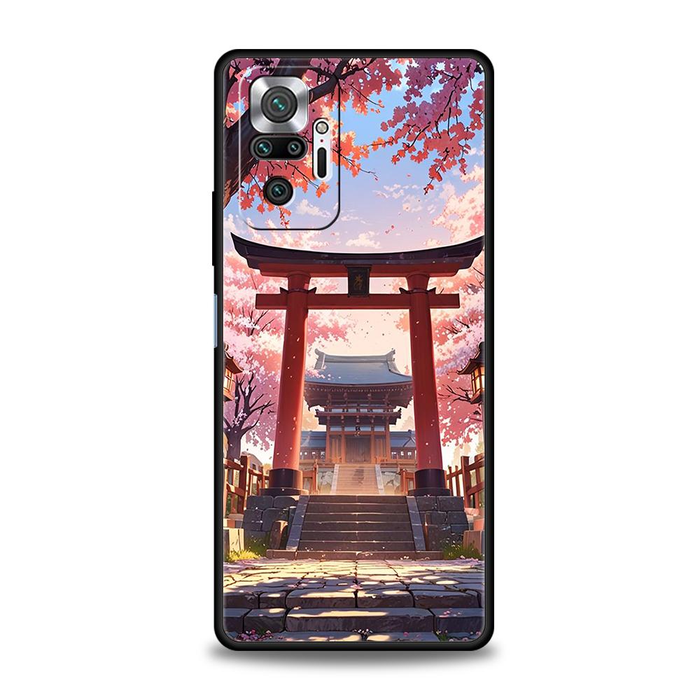 Japanese Style Temple And Cherry Blossoms Phone Case for Redmi 14C 13C Note 14 13 12 11 10 Pro Plus K40 K50 Pro Plus 5G Soft TPU