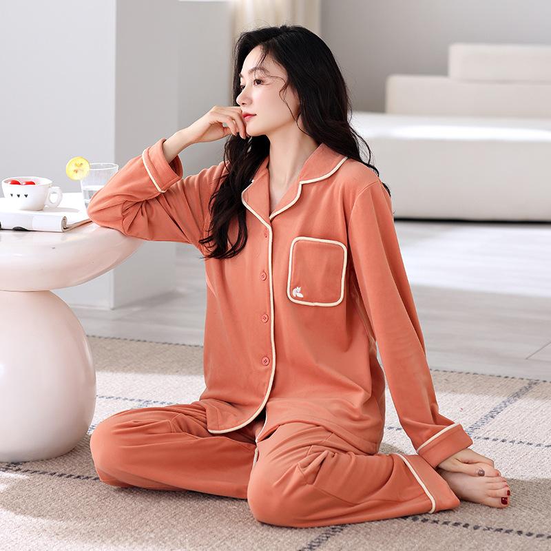 Insel Fleece Schlafanzug Damen Herbst und Winter Korallenfleece Verdickt Dünner Fleece Winter Warm Loungewear