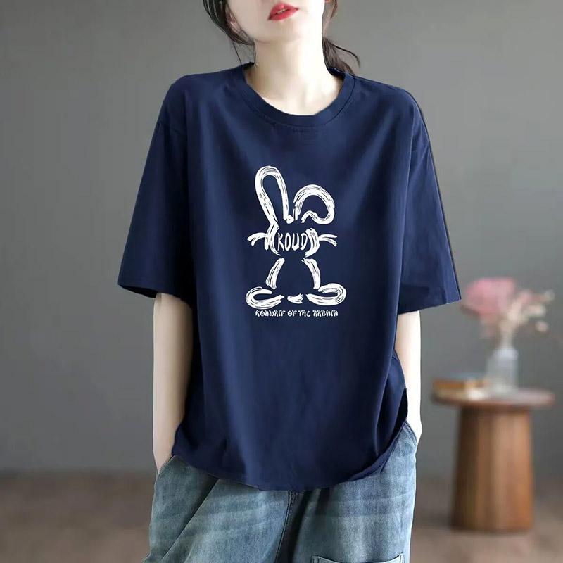Women T-shirt Cotton Summer Large Size Soft Loose Printed Casual Pullover Blouse Top