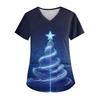 Women's V-neck Christmas Print Short-sleeved Pocket Side Slit Uniform Top