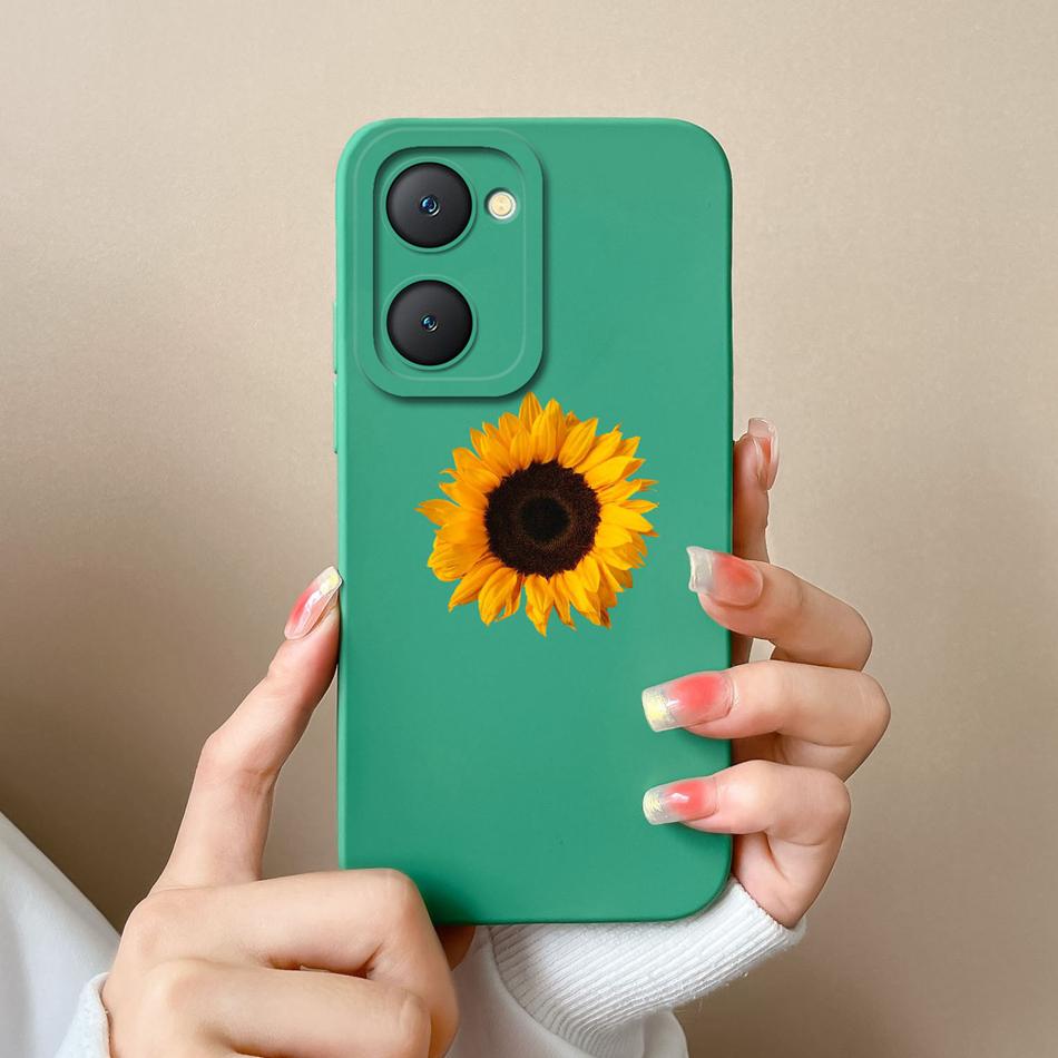 Phone Cases For Vivo Y03 4G Flowers Soft Liquid Silicone Camera Lens Premium Protection Back Covers For Vivo Y 03 Funda Carcasa