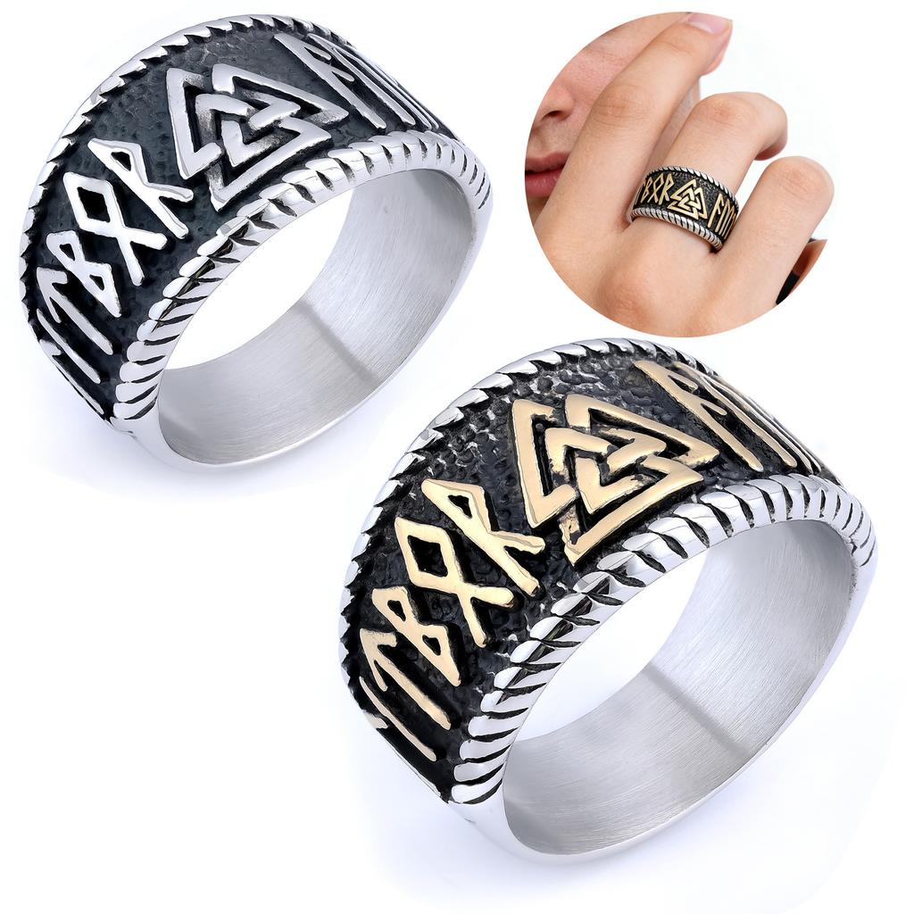 Odin Rune Viking Warrior Ring Norse Mythology Mens Ring Handmade Stainless Steel Jewelry