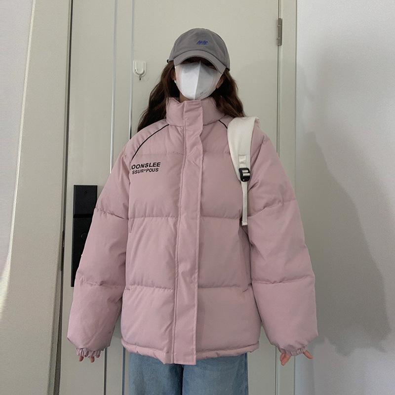 

2025 Осень/Зима Новая Хлебная Хлопковая Куртка Утолщенная Свободная Модная Рабочая Куртка с Капюшоном Короткая Хлопковая Куртка S розовый