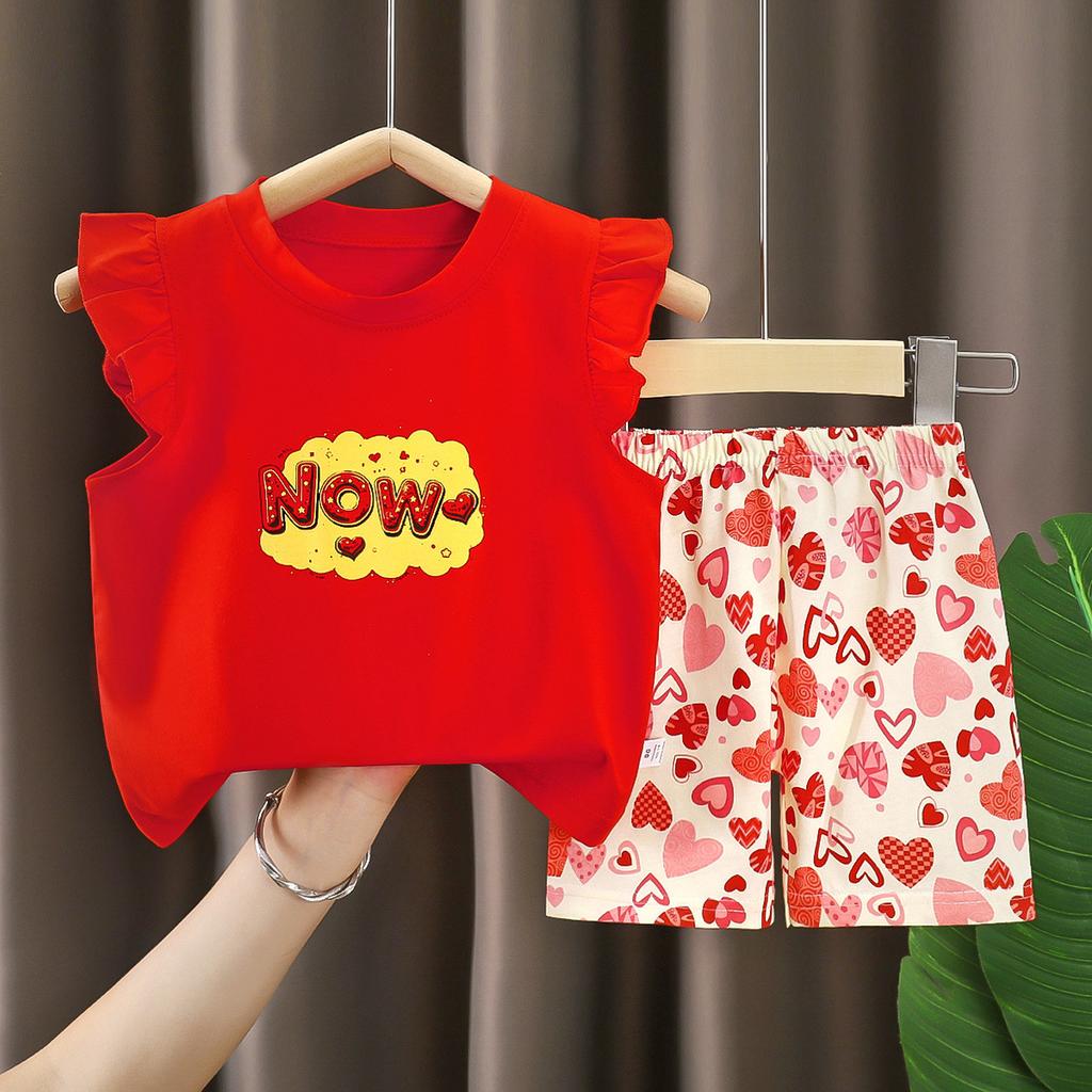 Girls' Cotton Short-sleeved Set For Summer Children's Casual Flared Shorts Two-piece Set