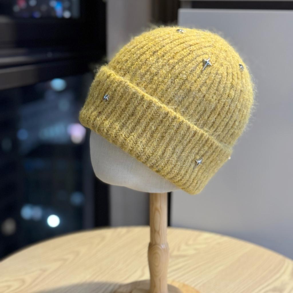 New Face Showing Little Star Sequined Knitted Hat for Women Korean Style Winter All Match Woolen Hat Travel Warm Ear Protection Hat