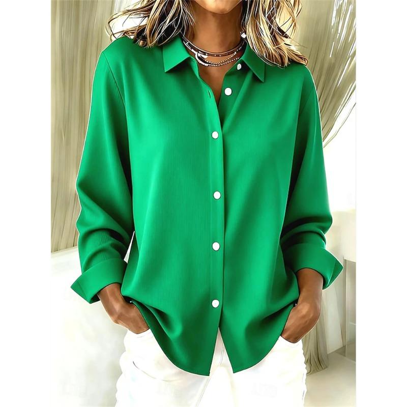 Fashionable Women's Collared Shirt Solid Color Minimalist Series Casual Loose-Fit Breathable Long-Sleeve Shirt For Everyday Wear