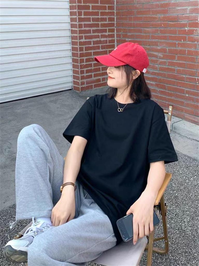 Unisex Heavyweight Cotton Short-Sleeve T-Shirt, Solid Colors - White Base Layer, Black Half-Sleeve Top