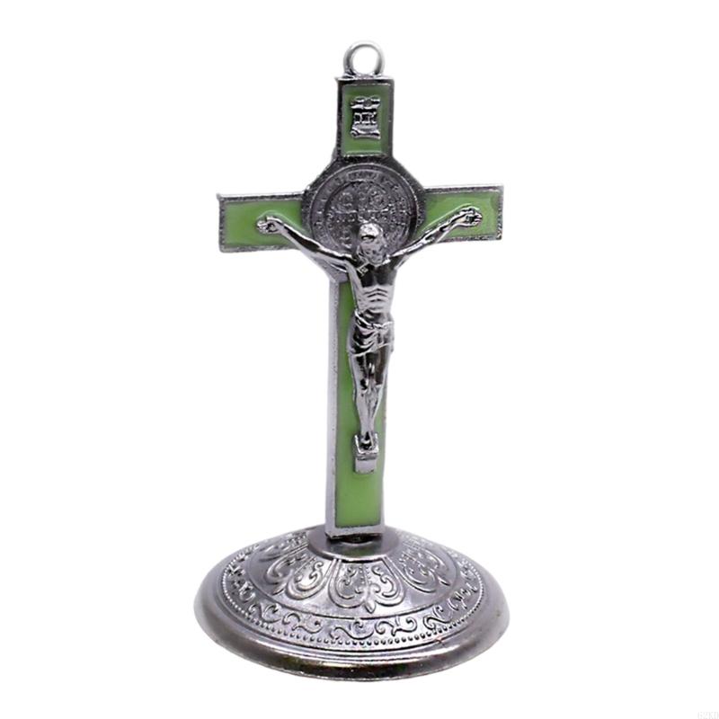 62KD Classical 9cm Crosses Figurine Alloy Standing Crucifix Figurine with Base Home Christian Decoration for Believers
