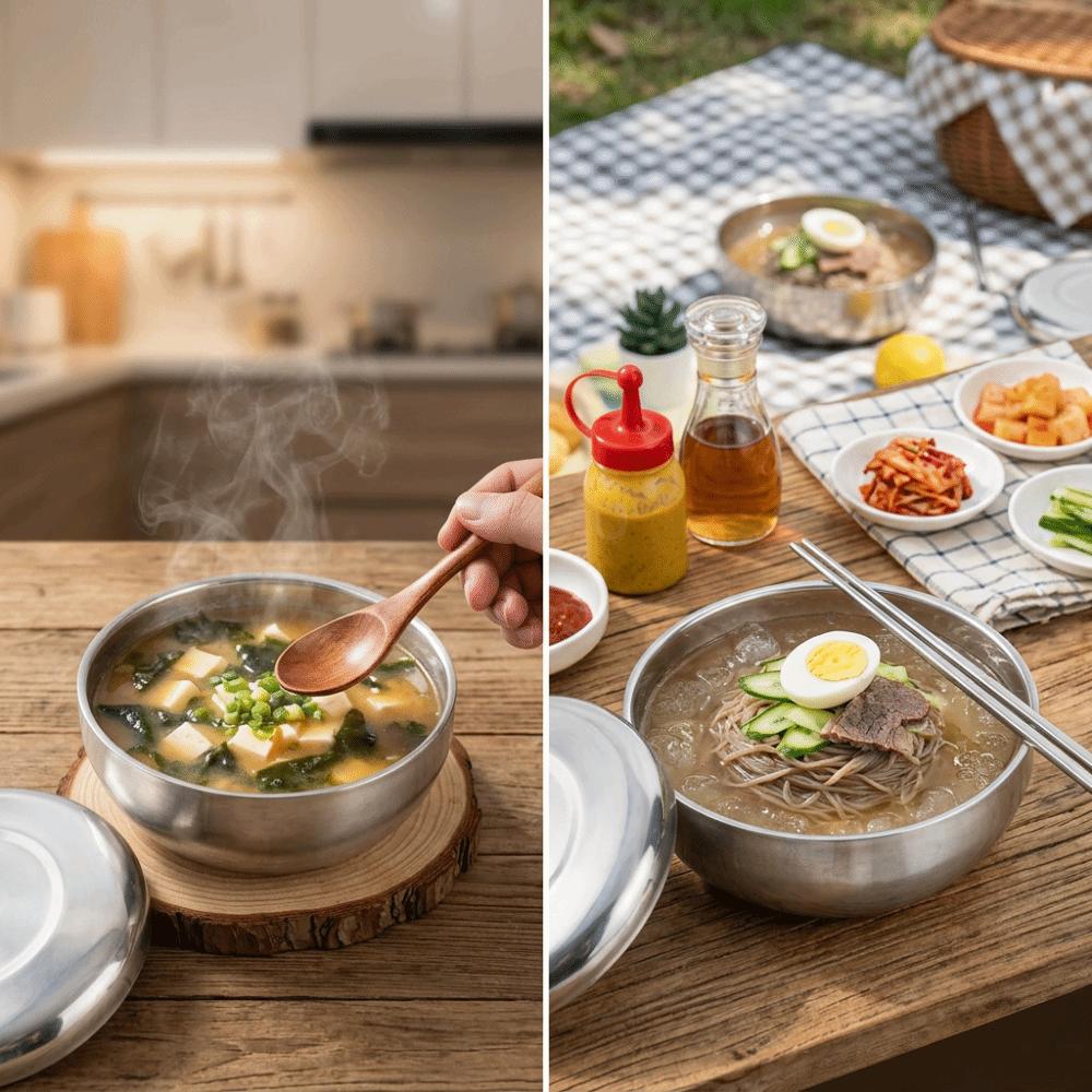 Rustless Steel Food Container Round Deep Bowl Soup Bowl Stackable Dinner Bowl  Travel