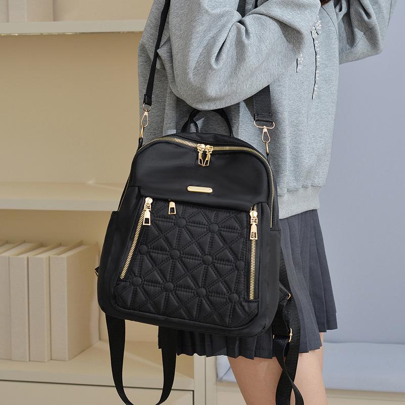 New simple embroidered thread backpack women's large-capacity multi-zipper commuter backpack Oxford cloth casual versatile shoulder bag