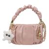 Stylish Small Crossbody Bag For Women With Trendy Chain Detail And Soft Fabric In Black Beige Pink Or Gray