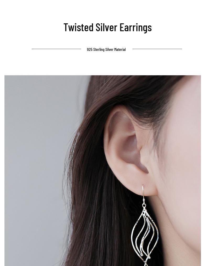 925 Sterling Silver Twisted Water Drop Earrings: European & American Style, Trendy, Versatile, High-End Accessories for Women.