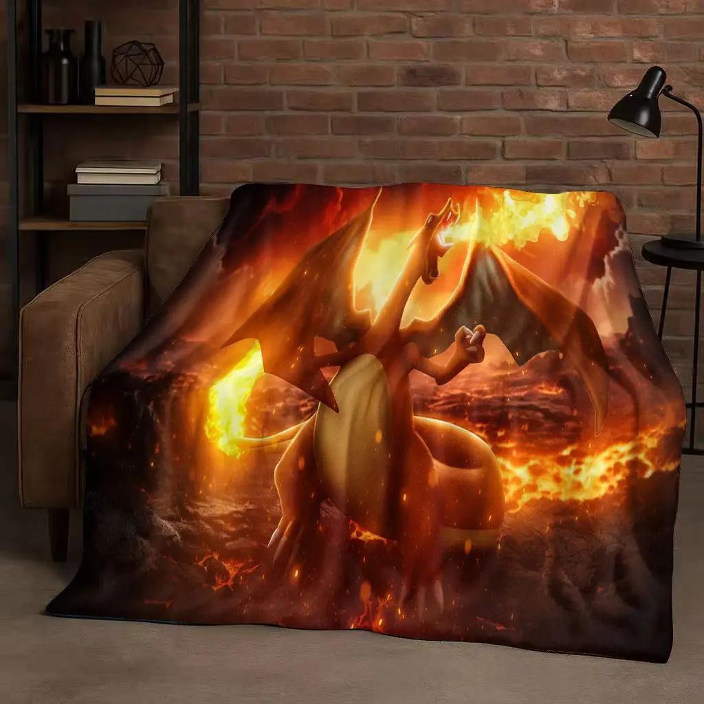3D Charizard Pokemon Cartoon Christmas Gift Flannel Blanket,Ultra Soft Plush Throw for Home Bedroom Bed Sofa Cover Kids