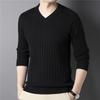Korean Trend Fashion Autumn Winter Sweaters Men Solid V-Neck Screw Thread Smart Casual Long Sleeve Slim Pullovers Knitted Tops