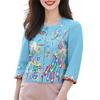 ZANZEA Women Casual Round Neck Summer 3/4 Sleeve Print Blouse