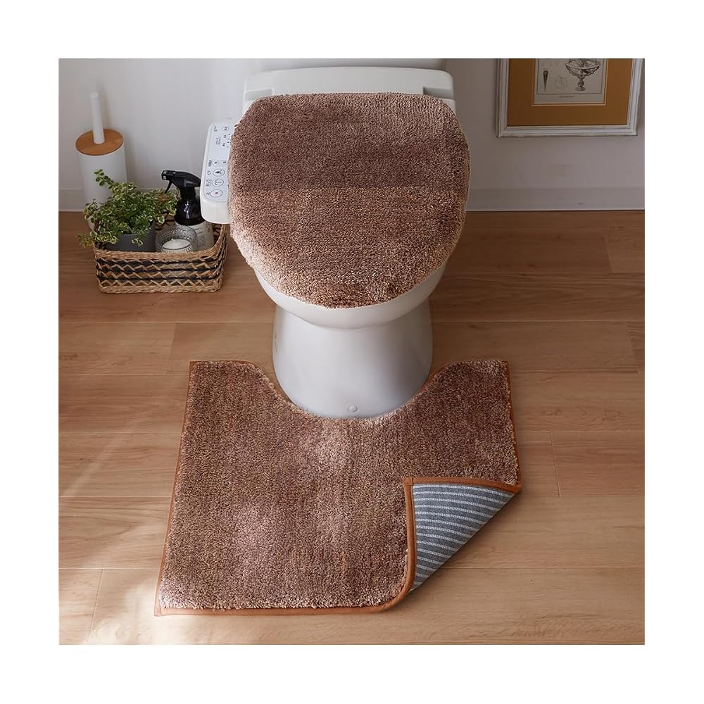 Nissen Fluffy Mixed Shaggy Toiletries 2-Piece Set, Brown, Lightweight Type, Standard Mat,