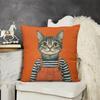 1pc Cartoon Cat Cushion Cover Orange Striped Overalls Pillowcase For Sofa Bedroom Home Decor Soft Comfortable Throw Pillow Case