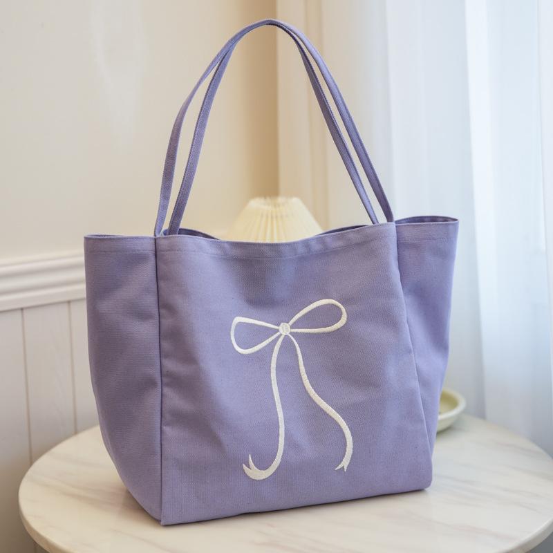 

Полотняні жіночі сумки з вишивкою з бантом Сумочка великої місткості Повсякденна сумка через плече Сумка для покупок Дорожня сумка для відпустки Bolsa 50X34X21 фіолетовий