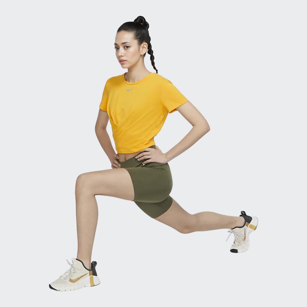 Nike Solid Color Logo Print Short Sleeve T-Shirt Women Tops Yellow DD4922-752