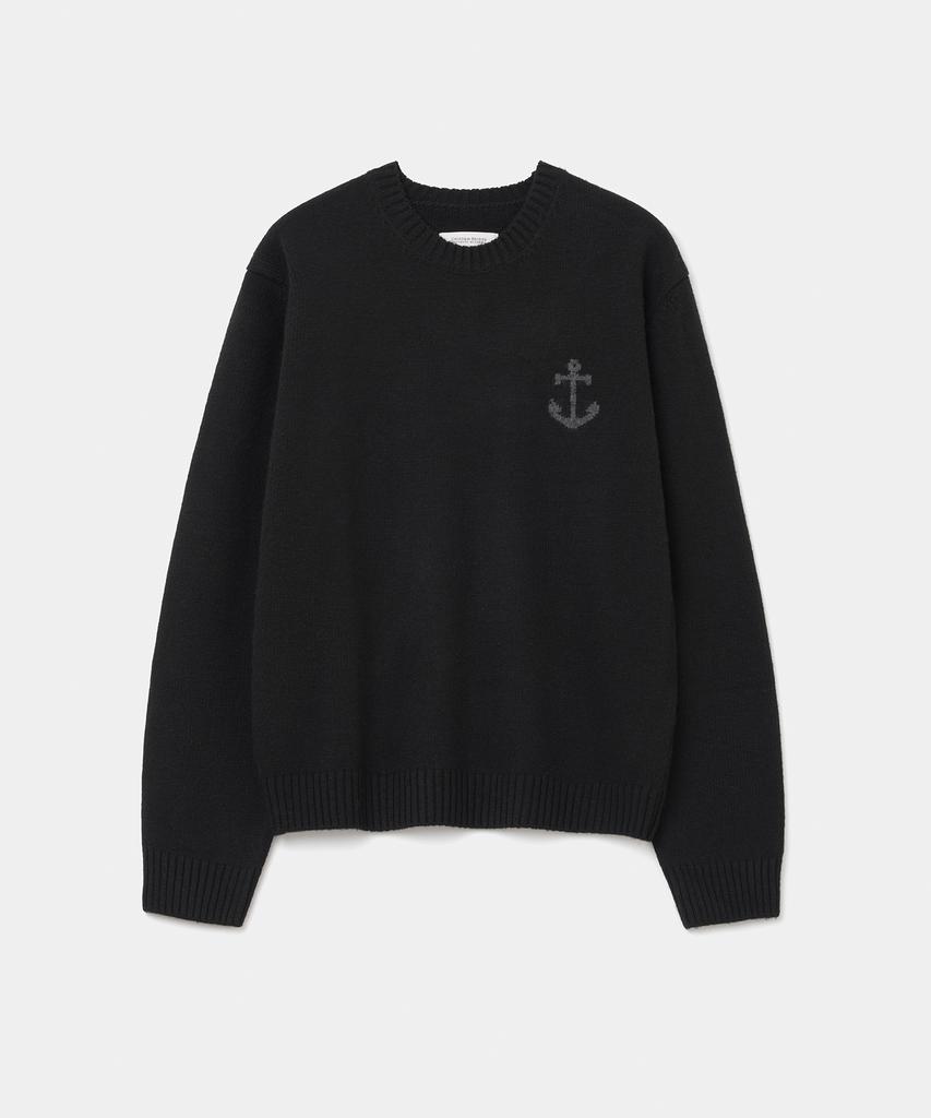 UNIFORM BRIDGE Cashmere Blended Anchor Crew Neck Knit Black
